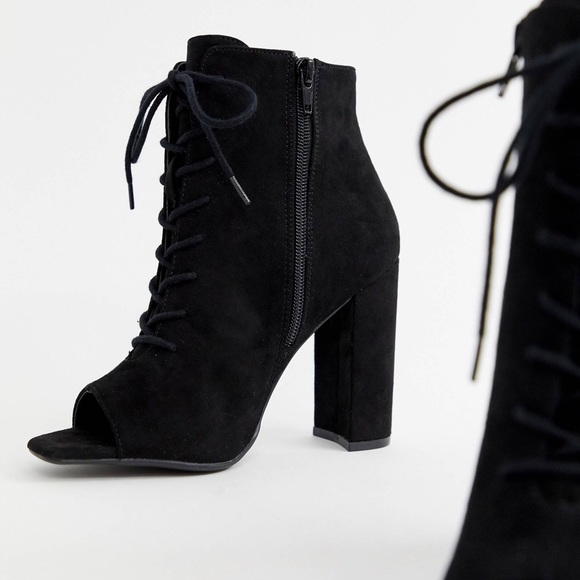 ASOS Lace Up Blocked Heeled black open toeBoot - Picture 3 of 5